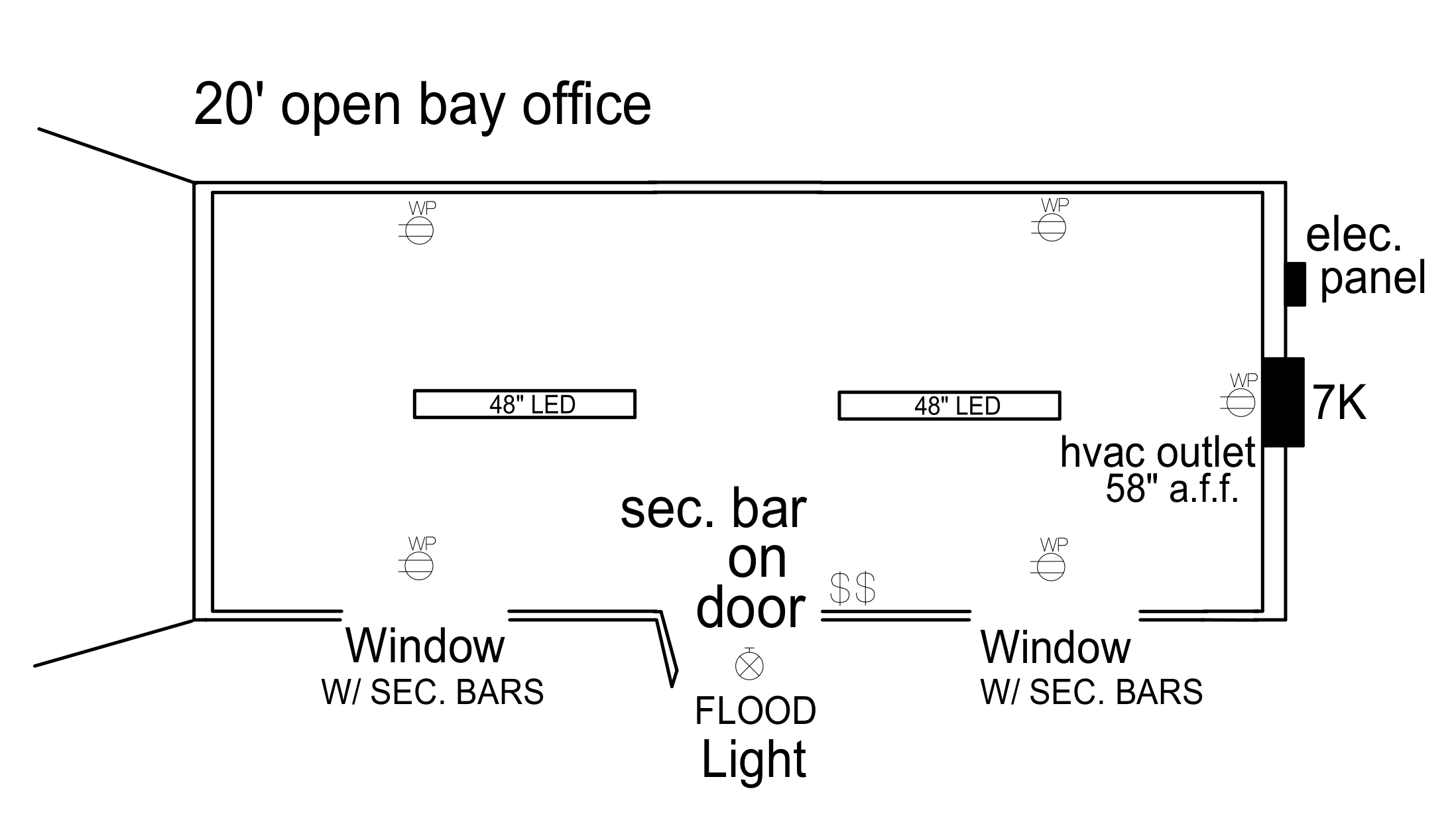 20 ft Open Bay Top View floor plan